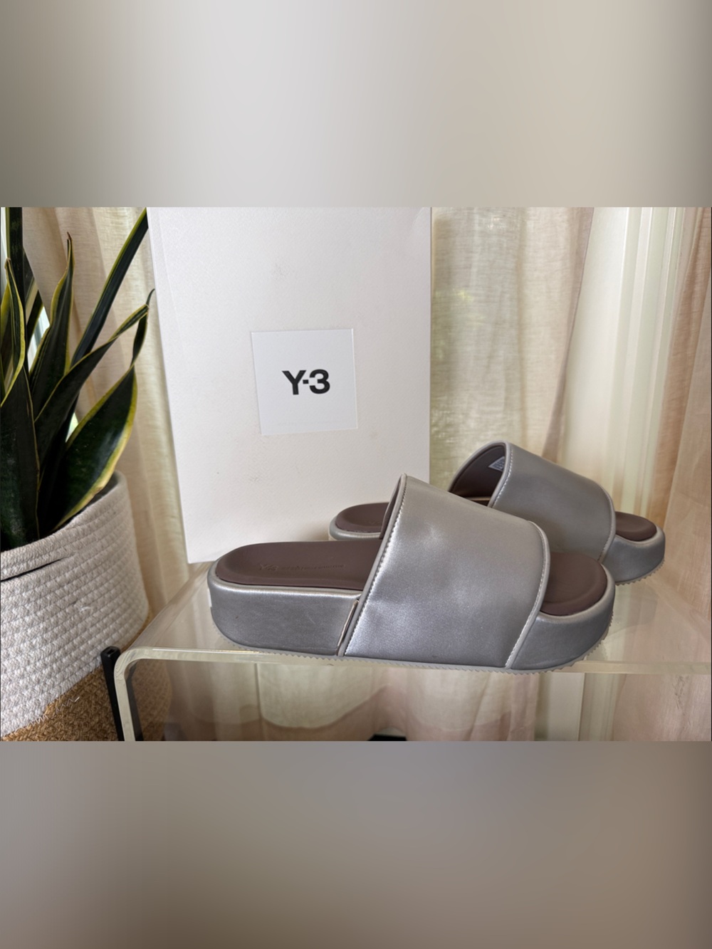 Y-3 Metallic Silver Slip-On Platform Sandals